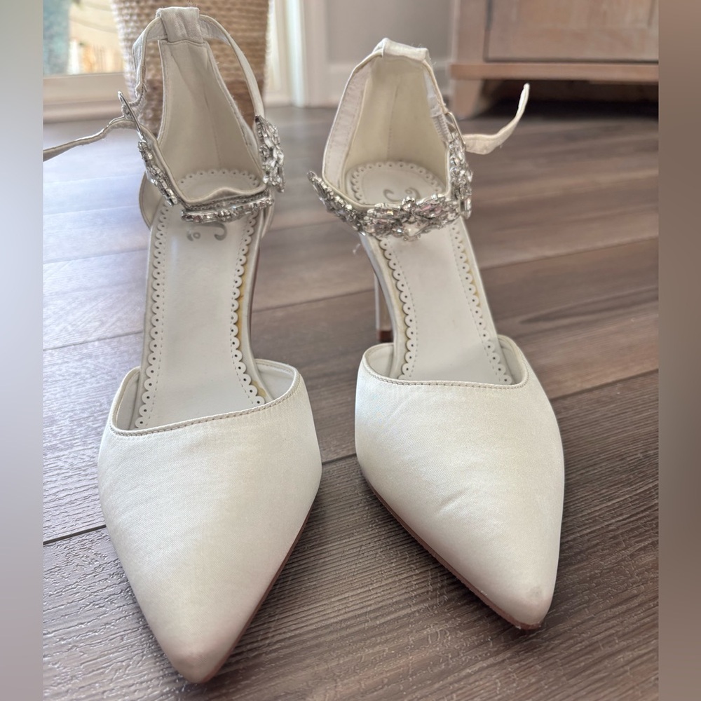 White Heels with Silver Embellishments